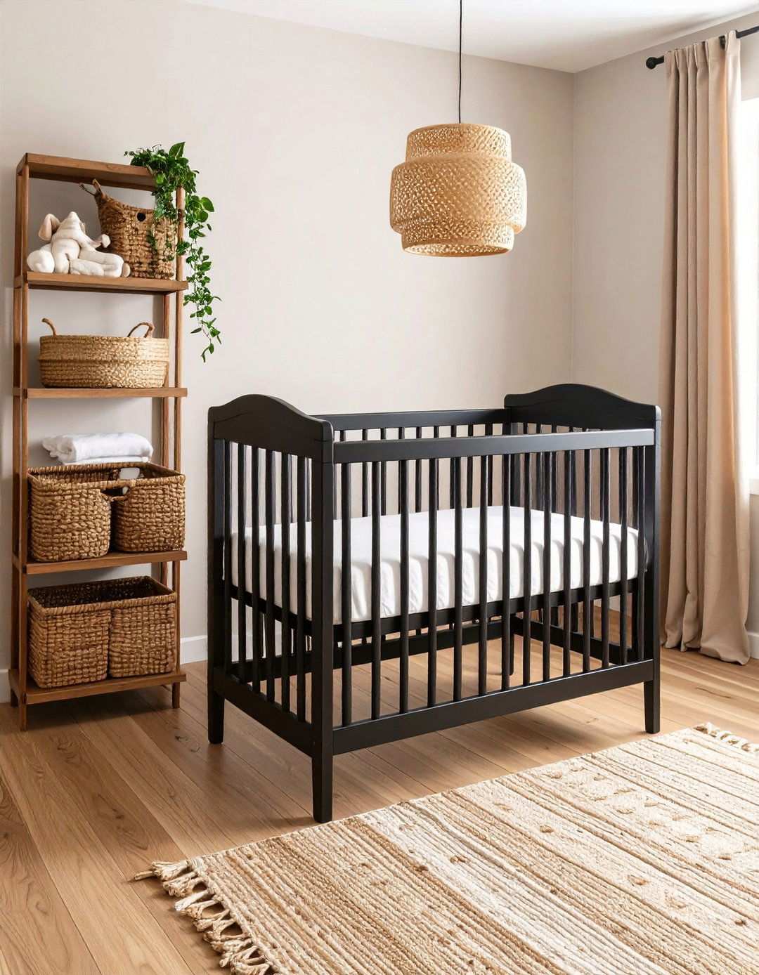 Black Nursery Balanced by Natural Wood - 20 Black Nursery Ideas
