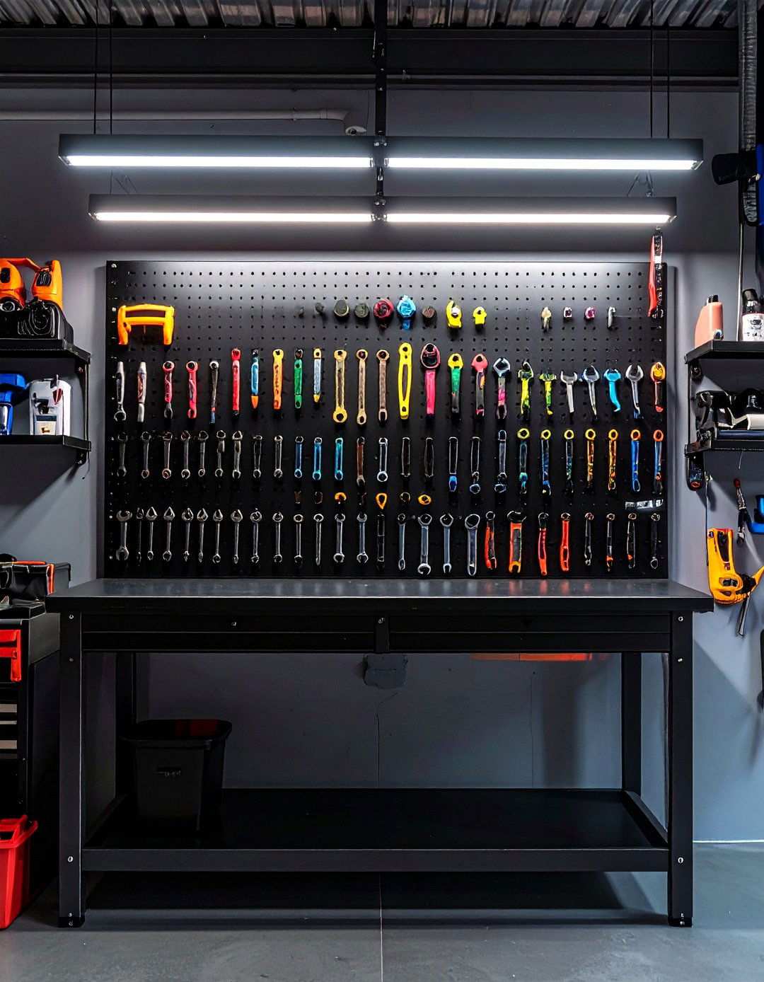 Black Pegboard for Flexible Tool Display - 20 Black Garage Ideas