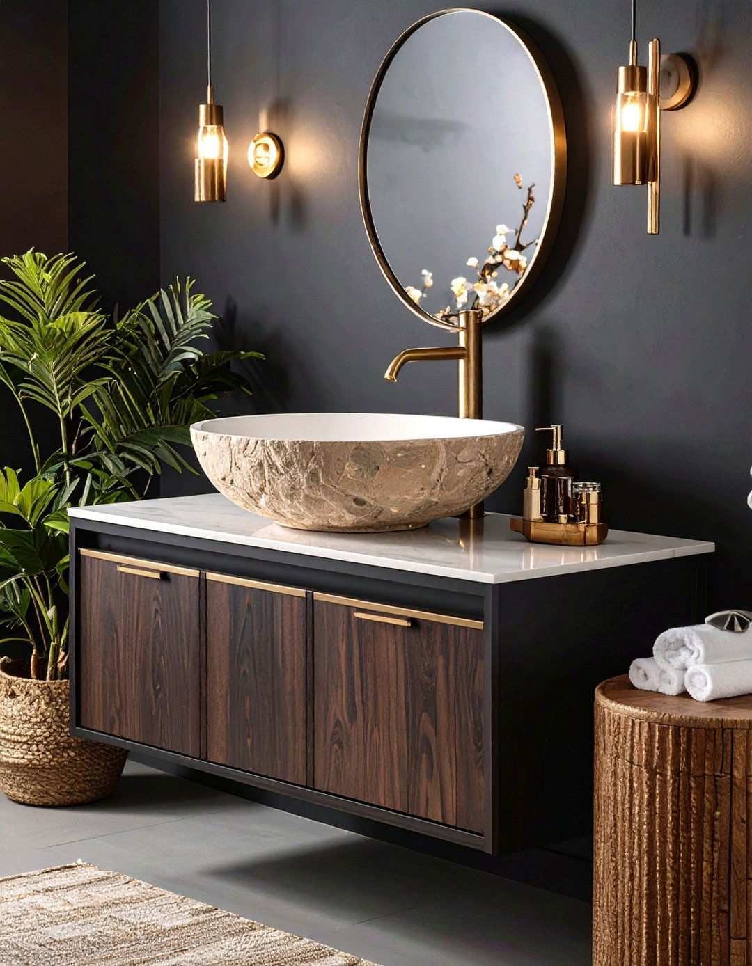 Black Powder Room with Custom Vessel Sink Showcase - 20 black powder room ideas