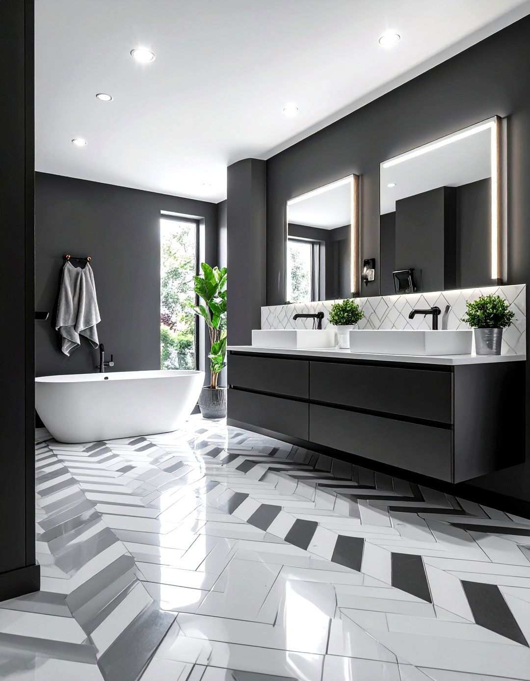 Black Powder Room with Geometric Tile Patterns - 20 black powder room ideas