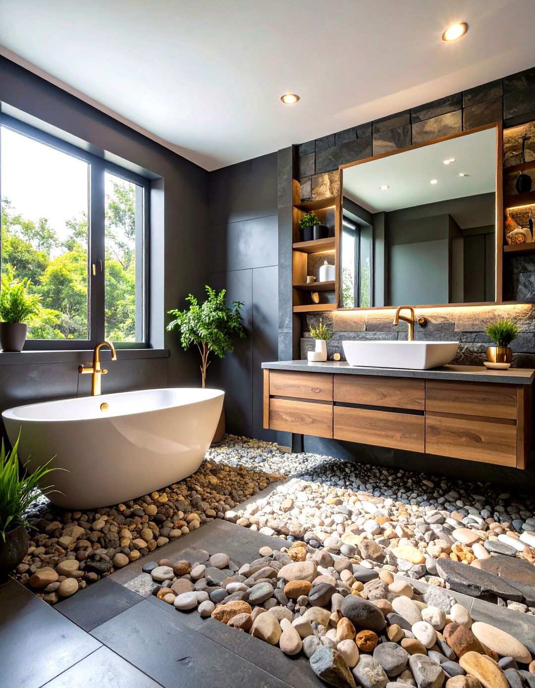 Black Powder Room with Natural Stone Accents - 20 black powder room ideas