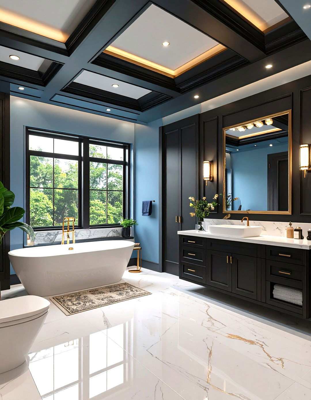 Black Powder Room with Statement Ceiling Design - 20 black powder room ideas