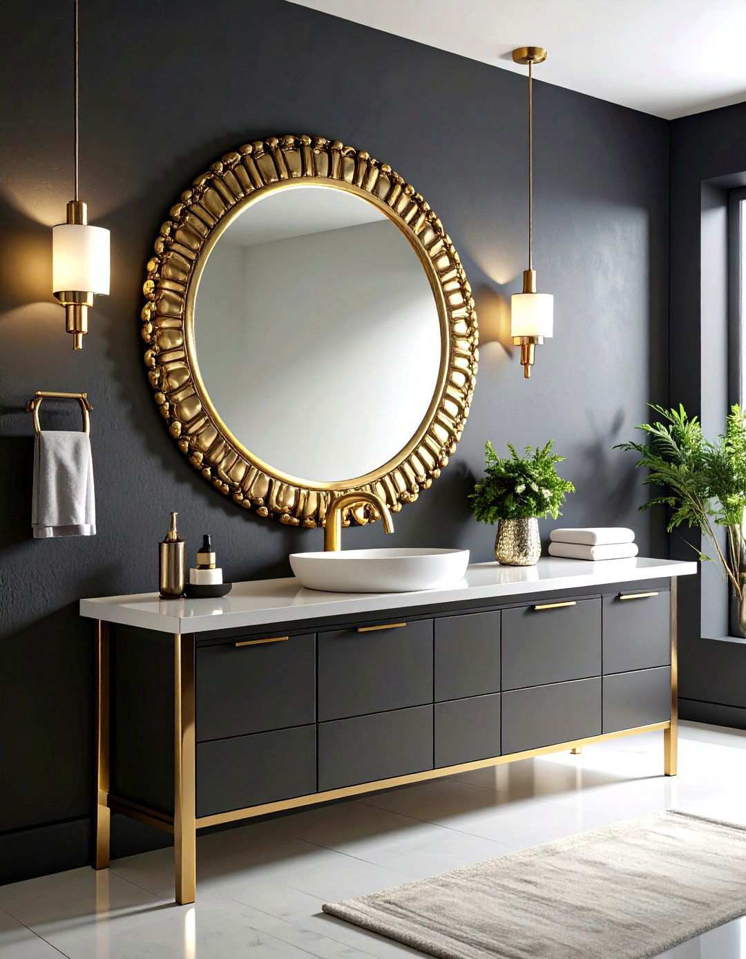 Black Powder Room with Statement Mirror Design - 20 black powder room ideas