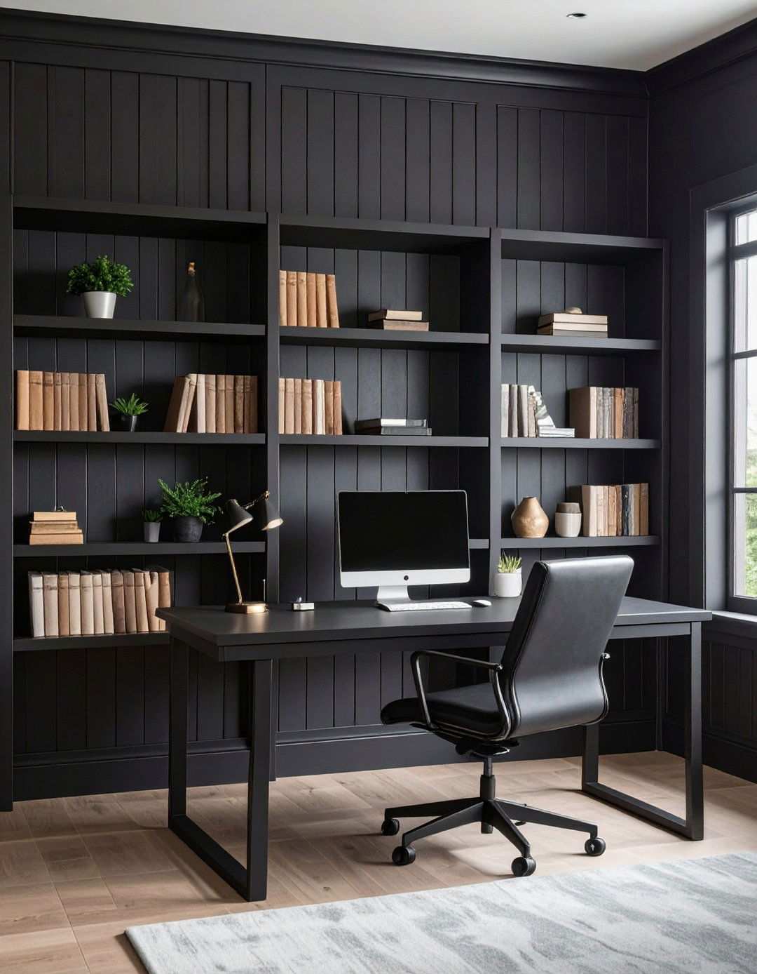 Black Shiplap Home Office Zoom Background - 20 Black Shiplap Wall Ideas
