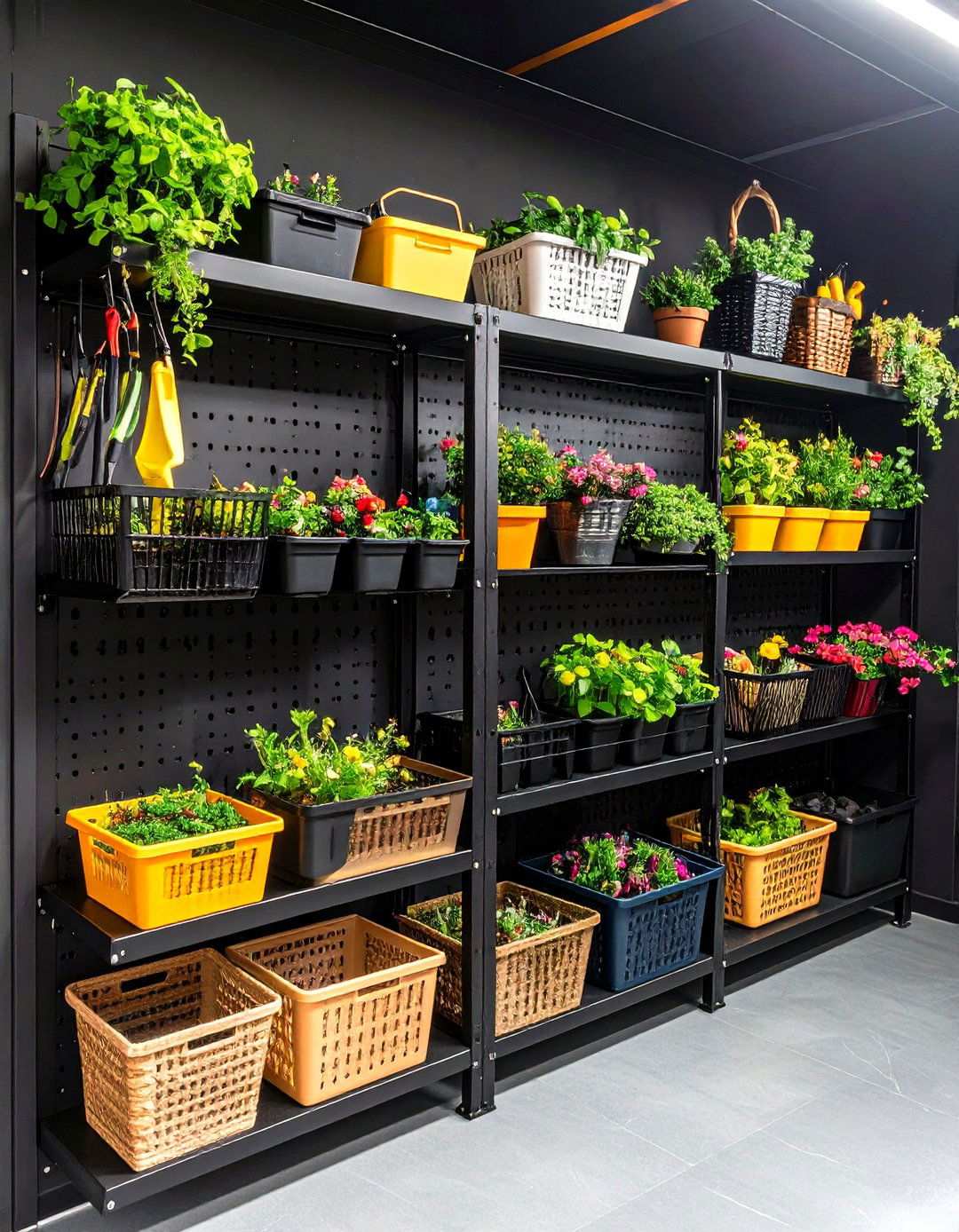 Black Steel Grid Wall for Modular Equipment - 20 Black Garage Ideas