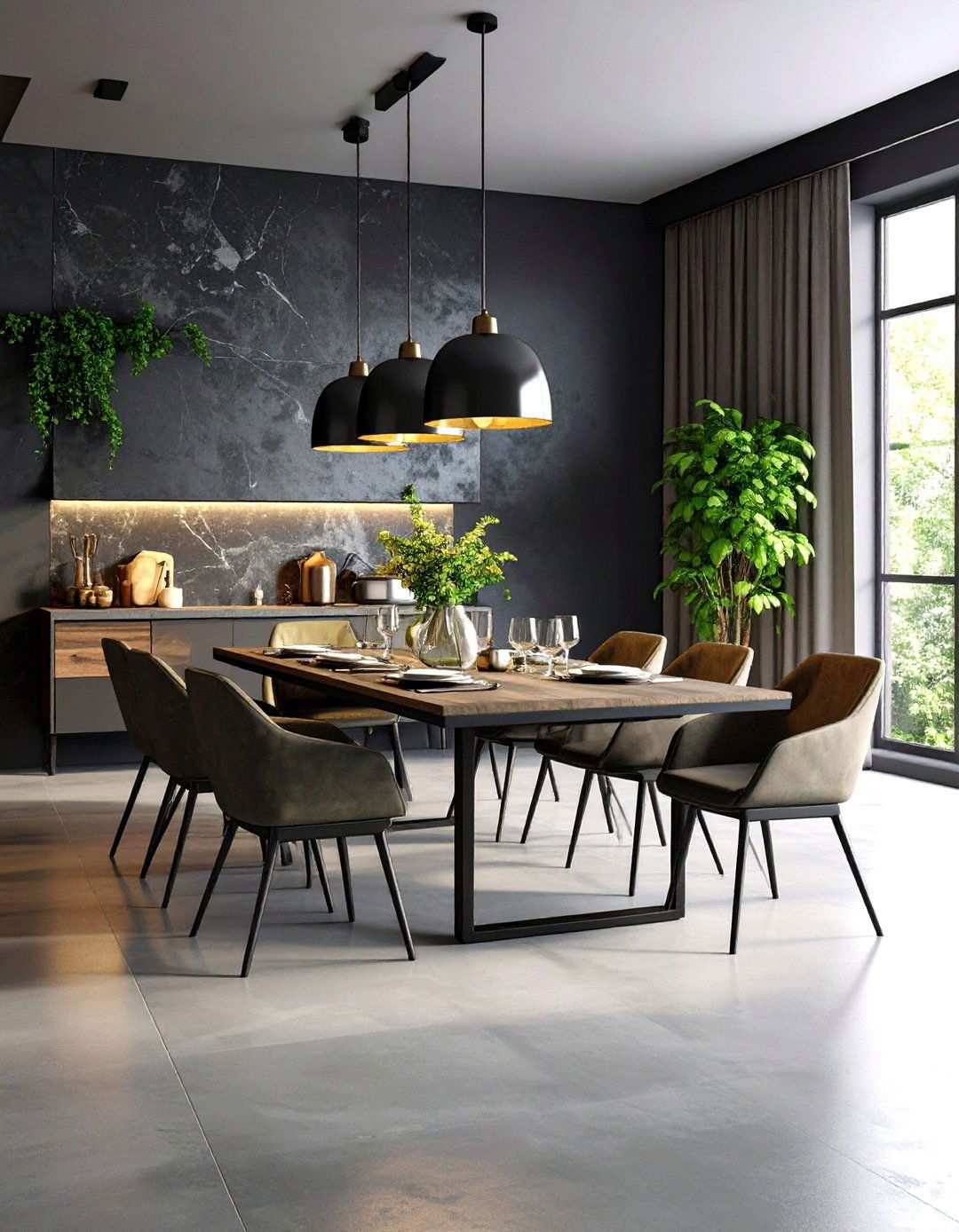 Black Stone Textured Black Accent Wall Dining Room - 20 Black Accent Wall Dining Room Ideas