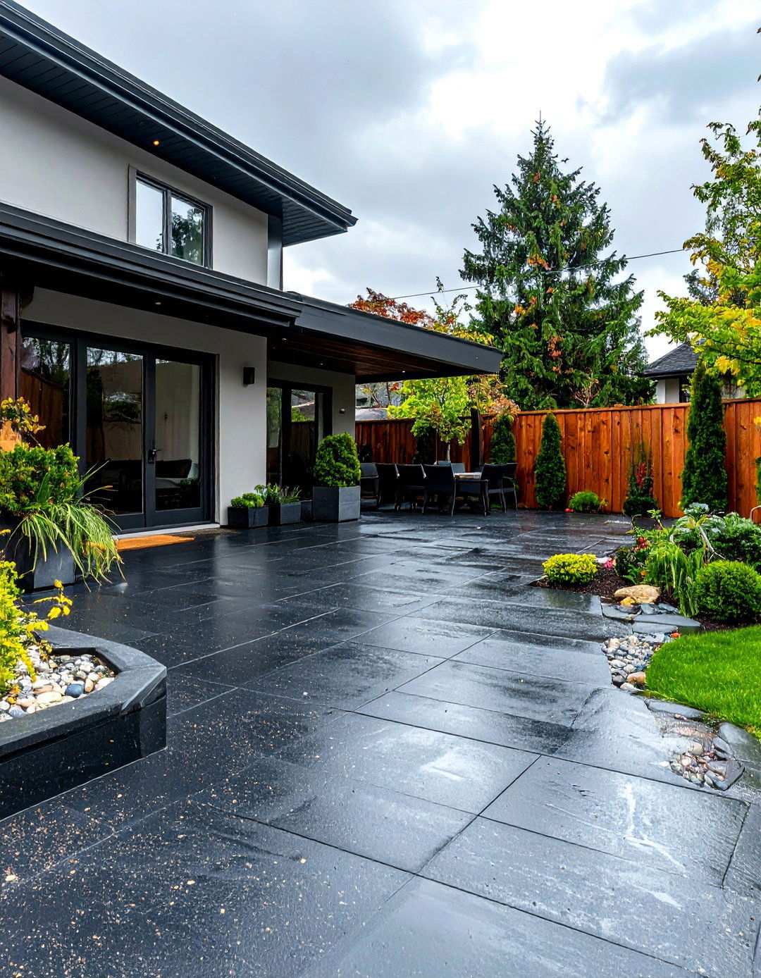 Black Textured Concrete Patio with Anti Slip Surface Treatment - 20 black concrete patio ideas