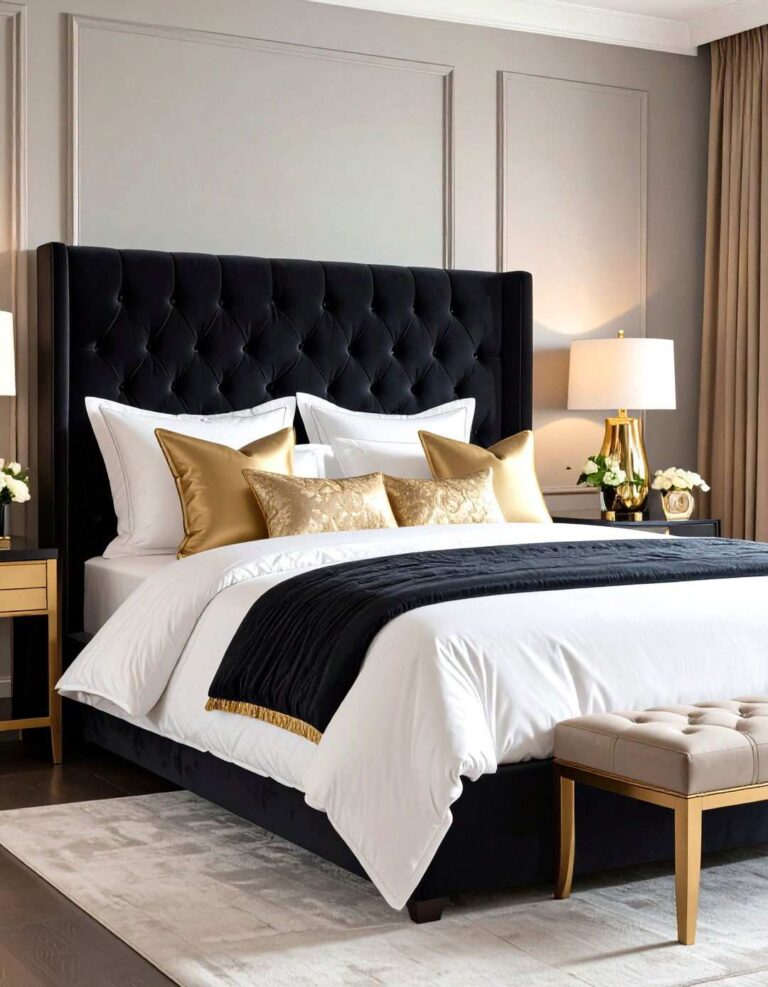 Black Tufted Velvet Headboard Elegance - 20 Black Headboard Bedroom Ideas