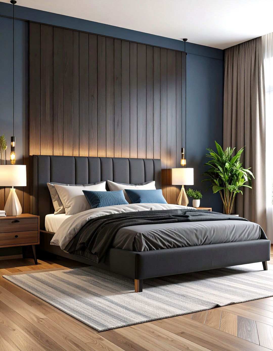 Black Wood Panel Headboard Natural Warmth - 20 Black Headboard Bedroom Ideas