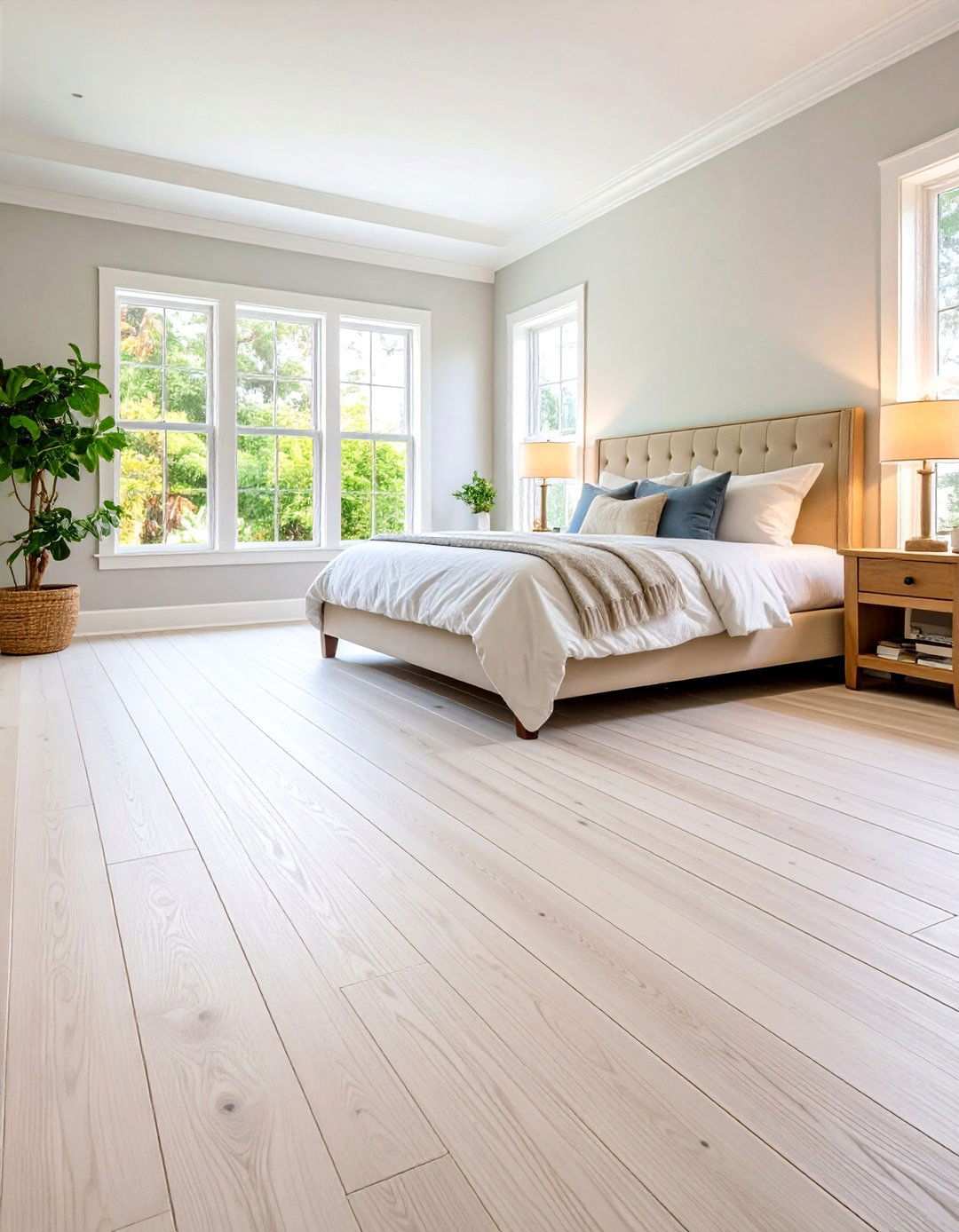 Bleached Wood or Sand Tone Flooring Anchors a Beach Bedroom - 20 Beach Themed Bedroom Ideas