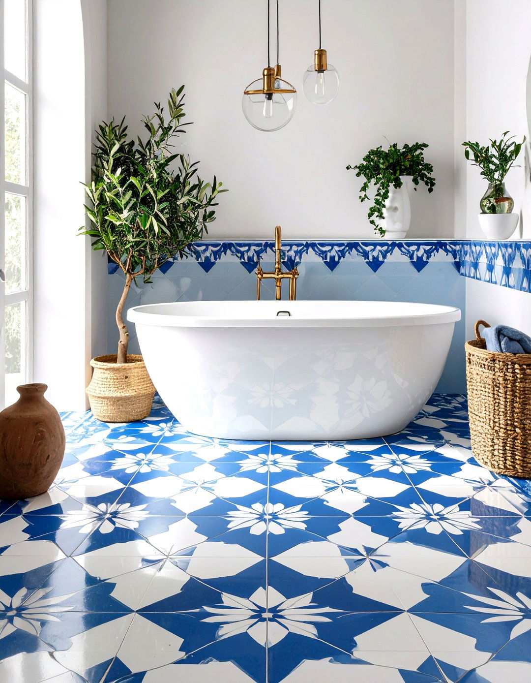 Blue White Mediterranean Mosaic Floor Tile Mood - 20 Bathroom Mosaic Floor Tile Ideas