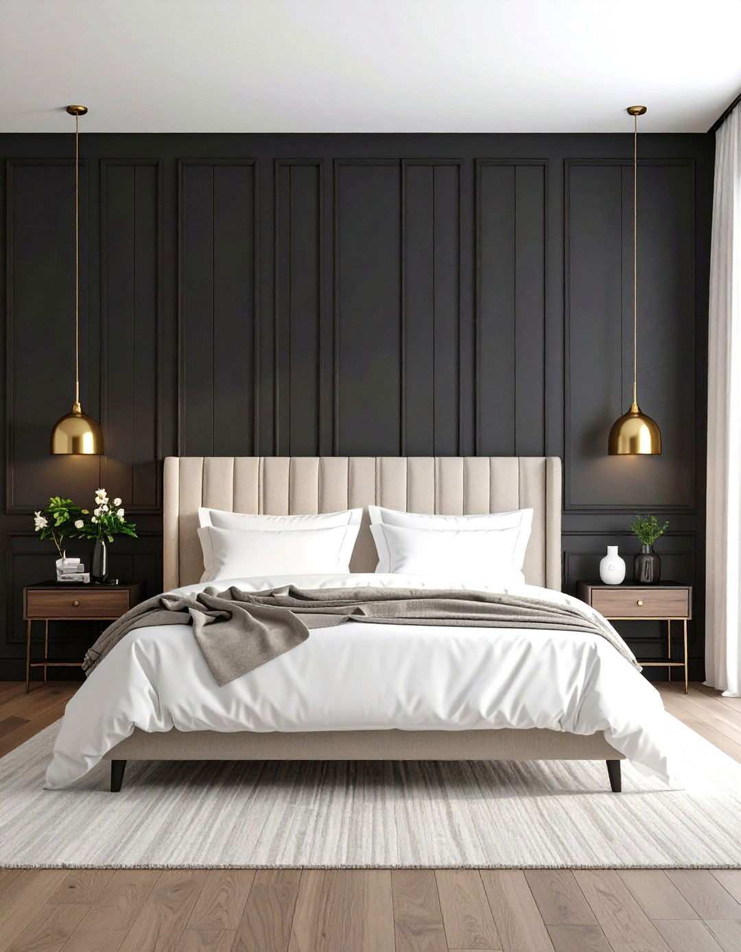 Board and Batten Geometry - 20 Black Accent Wall Bedroom Ideas