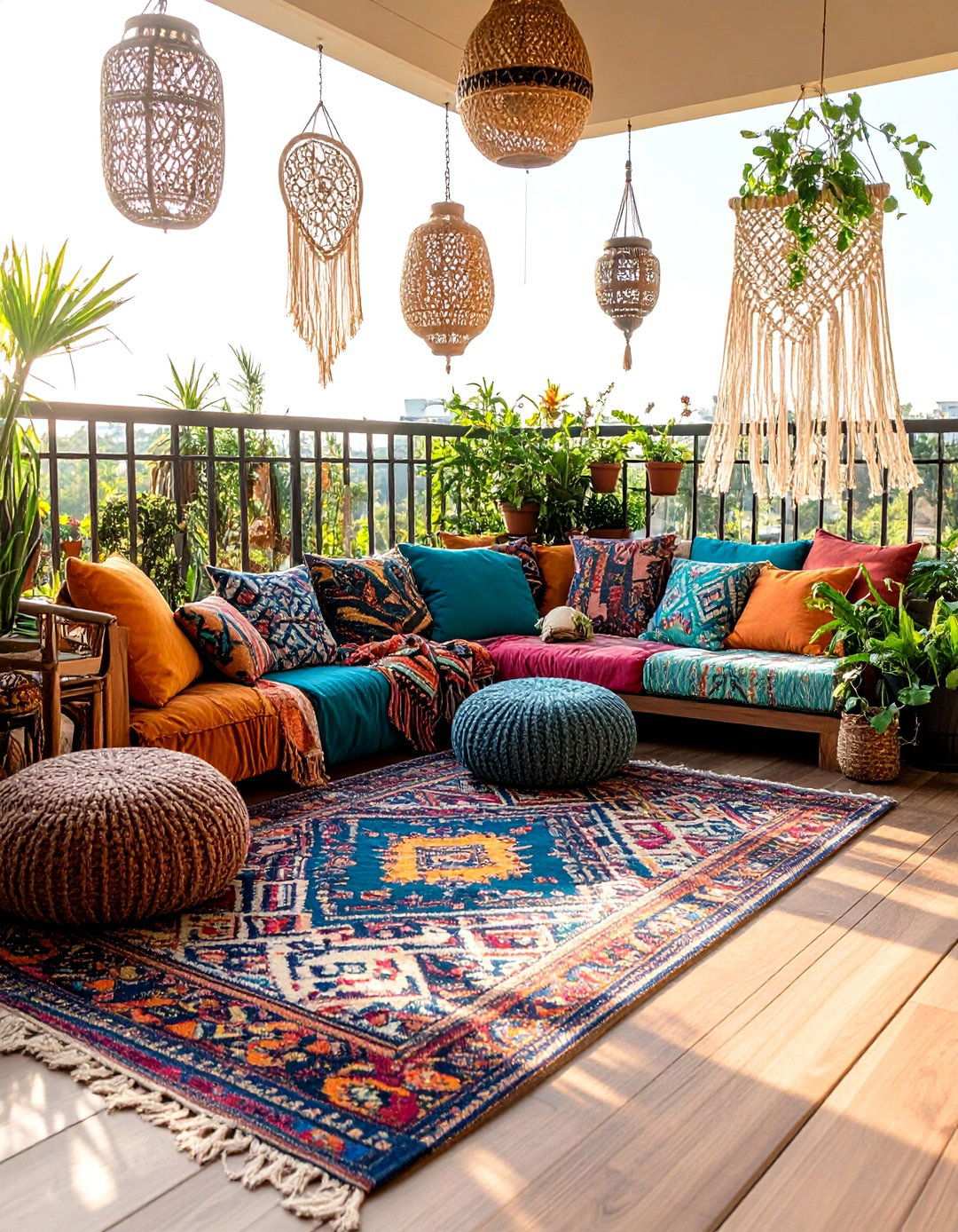 Bohemian Chic Space Artificial Grass Design - 20 Artificial Grass Balcony Design