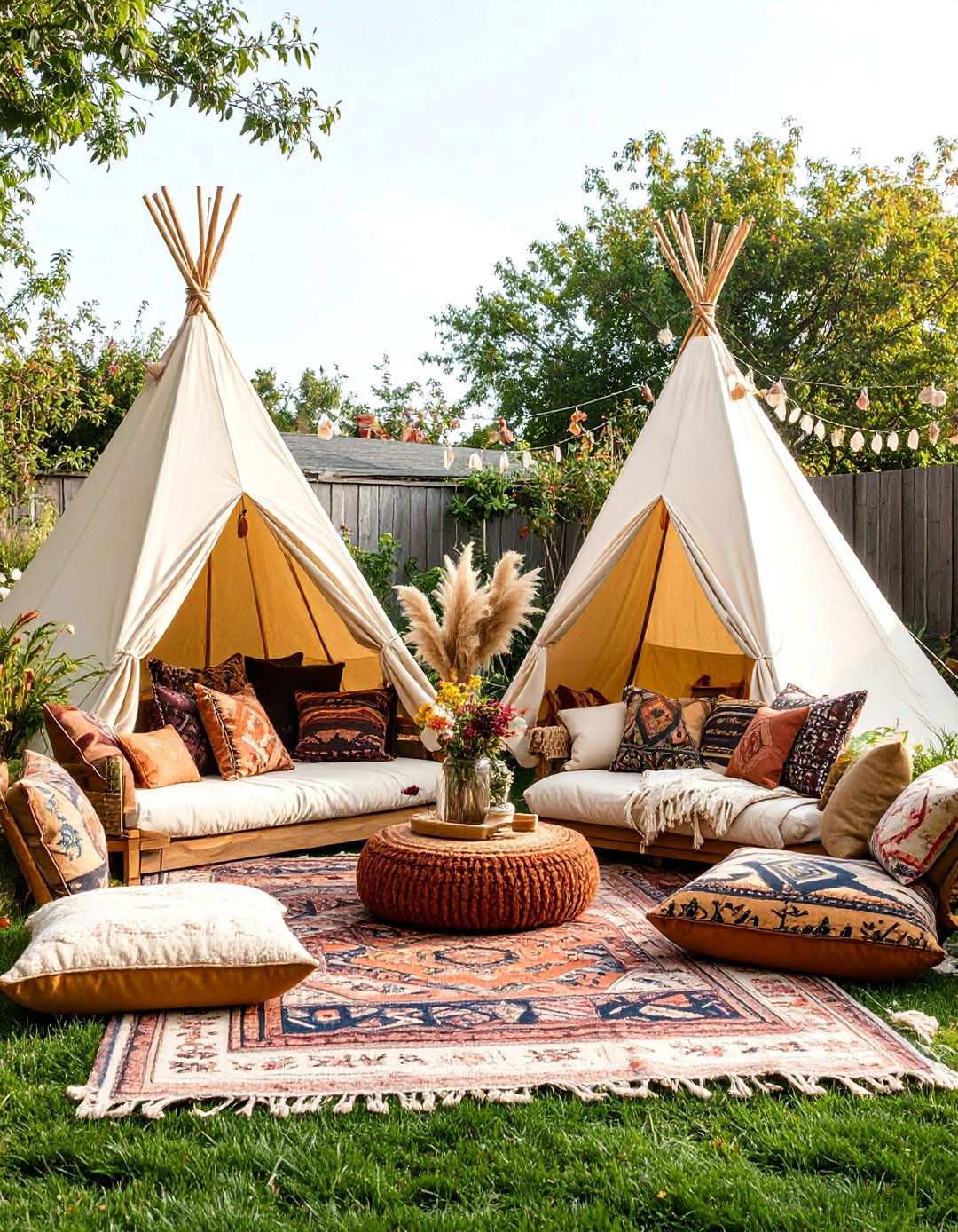 Bohemian Lounge Areas with Vintage Backyard Wedding Decor - 20 Backyard Wedding Ideas