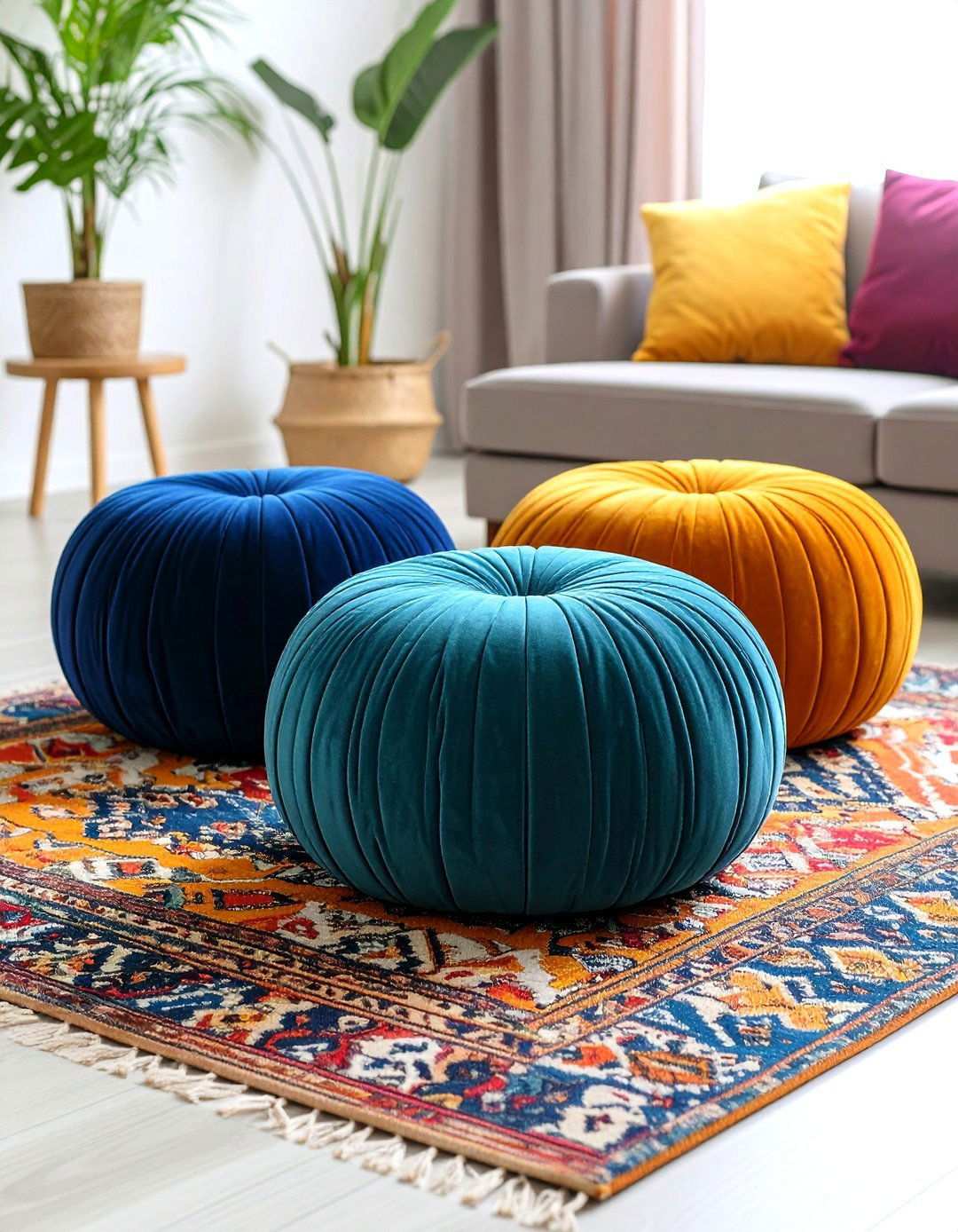 Boho Pouf Cluster Bedroom Seating Area - 20 Bedroom Seating Area Ideas