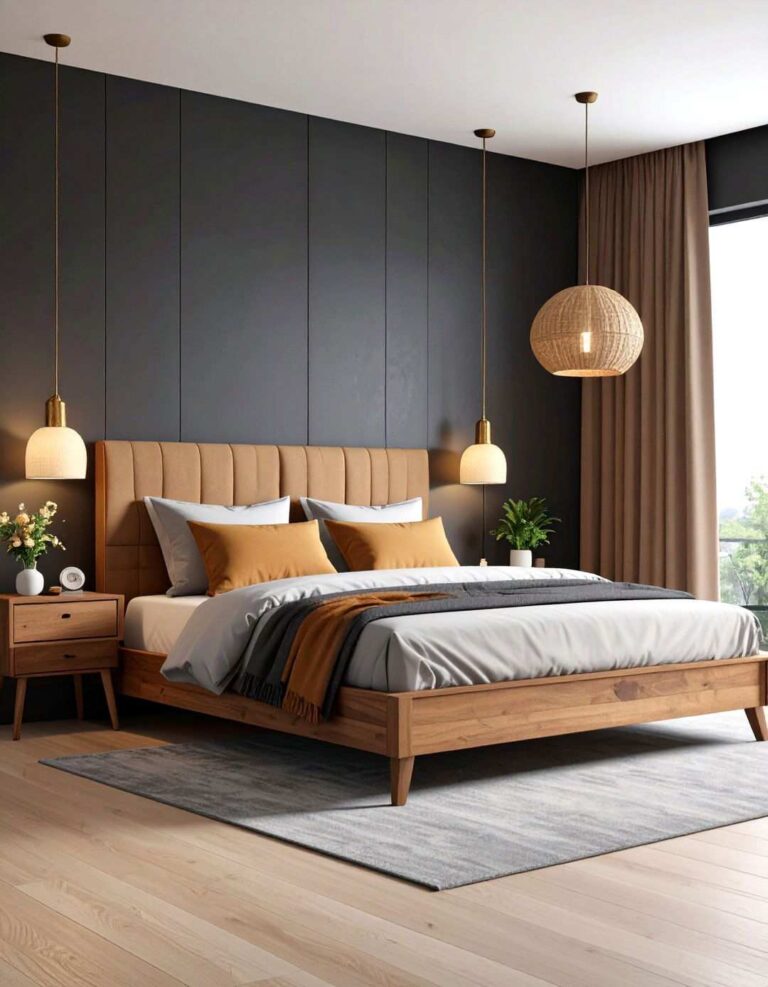 Bold Black Feature Wall Defines the Black and Brown Bedroom - 20 Black and Brown Bedroom Ideas