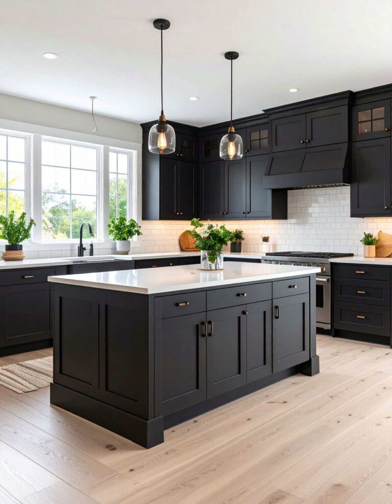 Bold Contrast Black Kitchen Cabinets Meet White Quartz Countertops - 20 Black Kitchen Cabinets With White Countertops