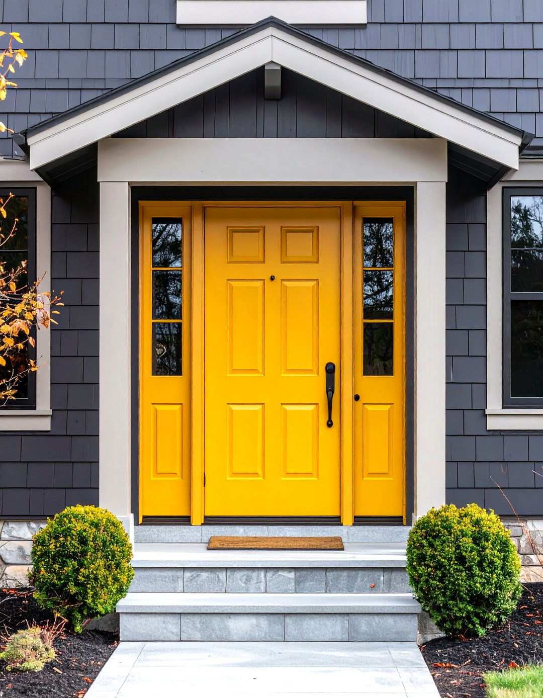 Bold Front Door Color Pops on the Black Farmhouse - 20 Black Modern Farmhouse Exterior Design Ideas