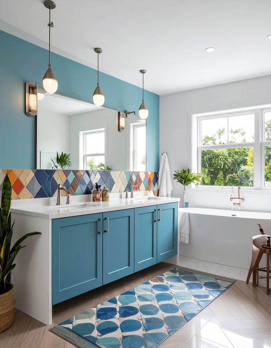 Bold Geometric Pattern Tile Backsplash - 20 Bathroom Backsplash Ideas