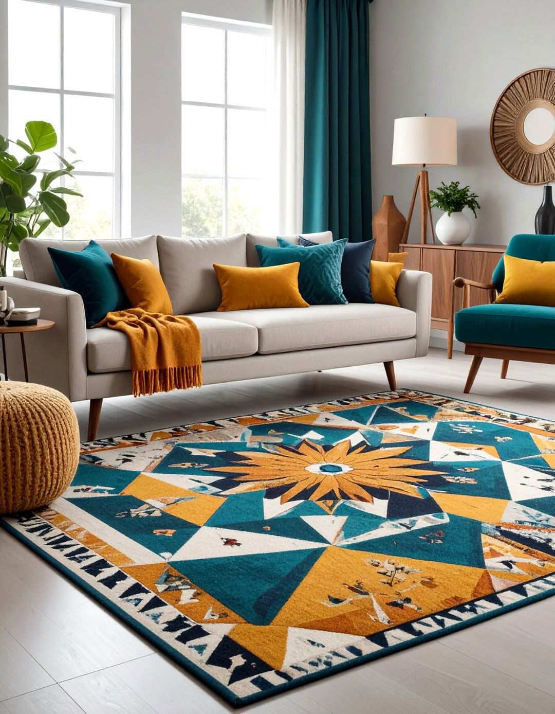 Bold Geometric Rug Layer - 20 1950s Living Room Ideas