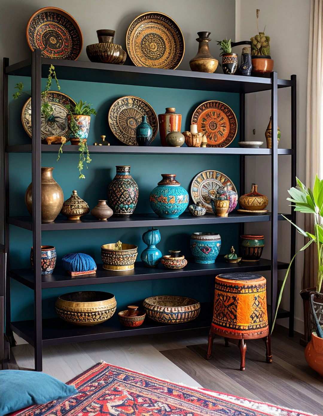 Bone Inlay and Global Collectibles - 20 Black Boho Living Room Ideas