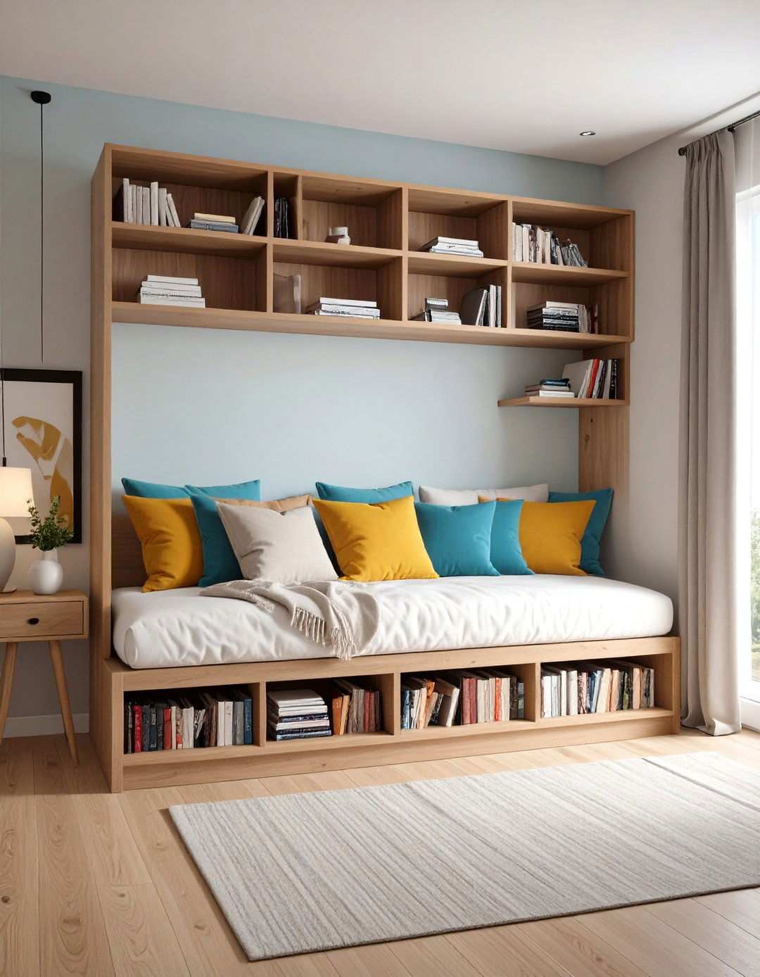 Bookshelf Integrated Bedroom Bench - 20 Bedroom Bench Ideas