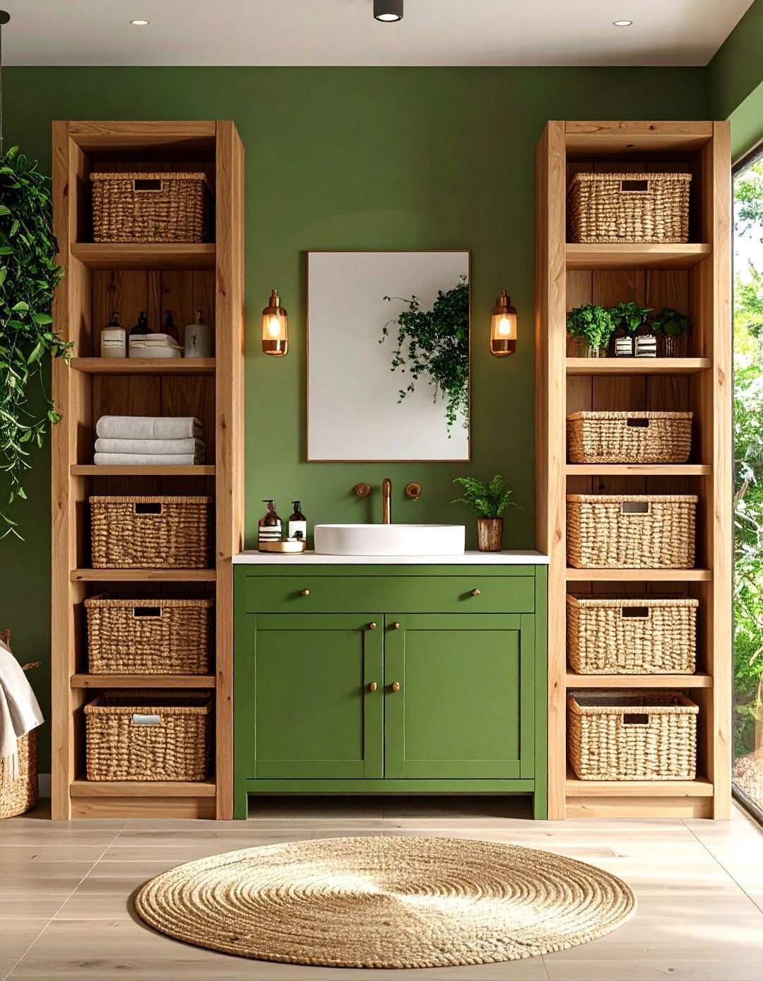 Bottle Green Vanity with Smart Storage Towers - 20 Bathroom With Green Vanity