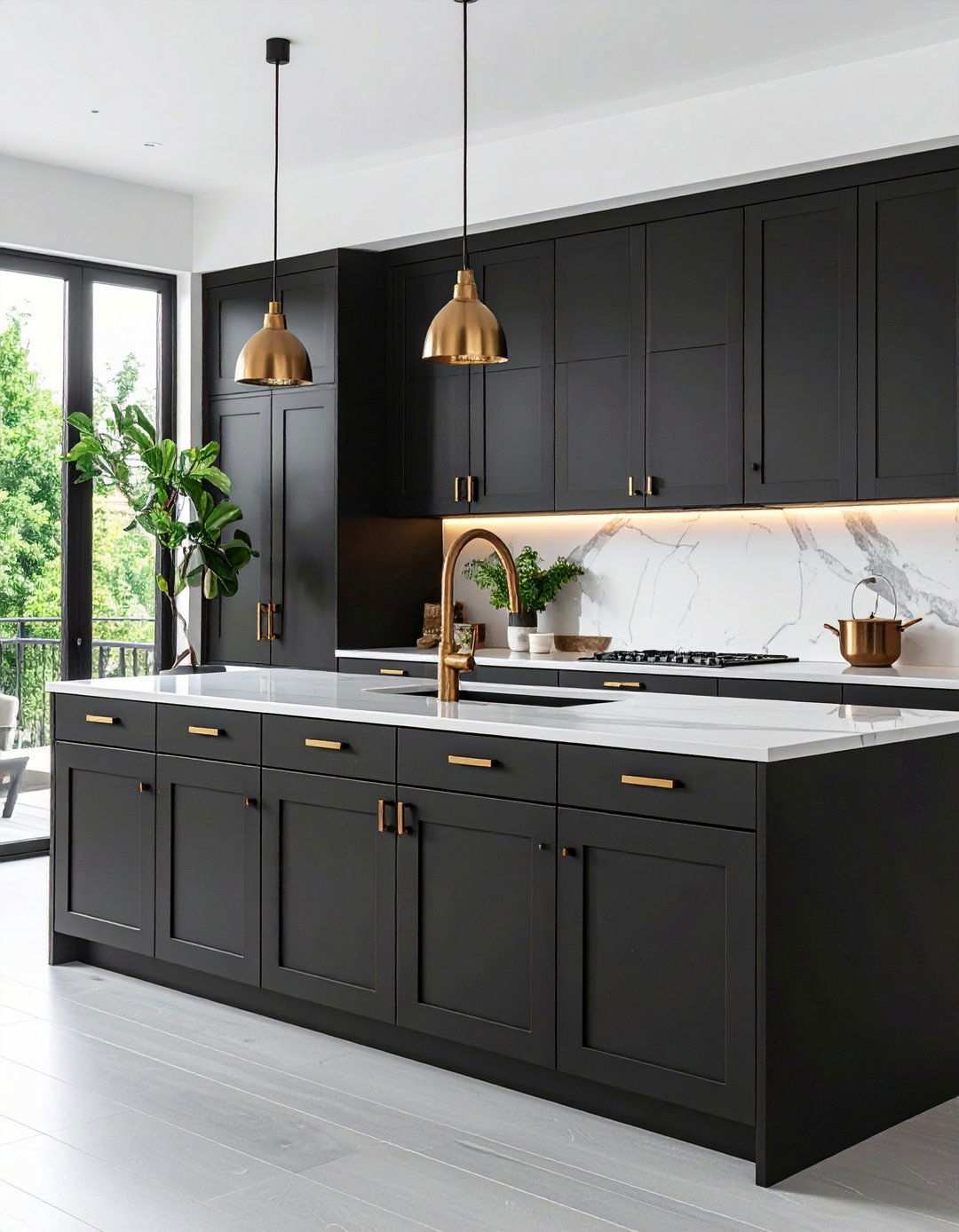 Brass and Gold Hardware for Luxe Contrast - 20 Black Kitchen Cabinet Ideas