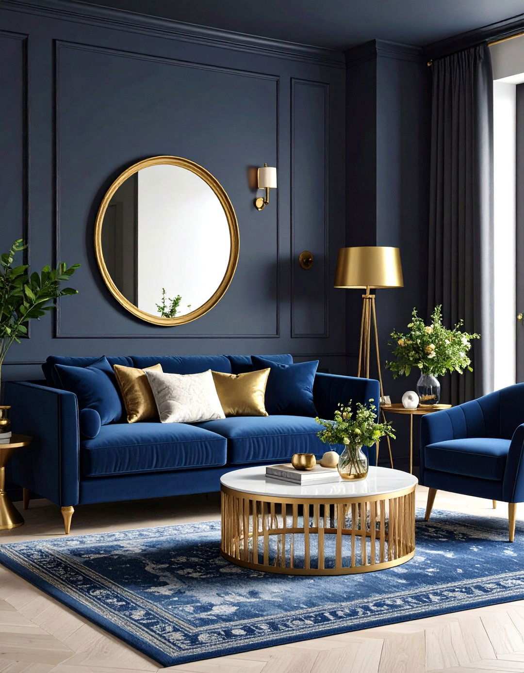 Brass Glints Among Navy and Black - 20 Black and Blue Living Room Ideas