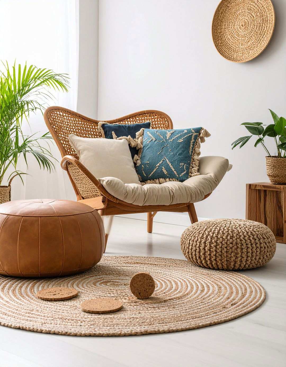 Break Up the Scheme with Earthy Leather Moments in Black and White Boho Decor - 20 Black and White Boho Living Room Ideas