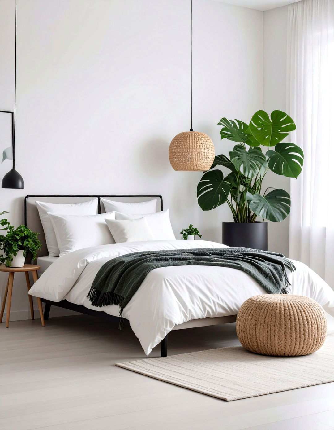 Bring Life with Structured Greenery - 20 Black and White Bedroom Ideas