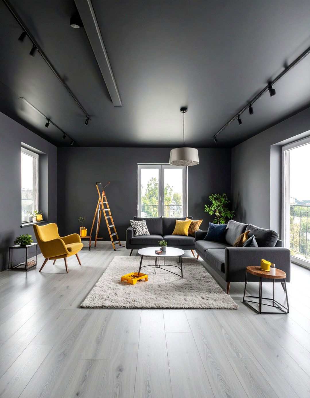 Budget Friendly Refresh With Paint Alone - 20 Black Ceiling With Grey Walls