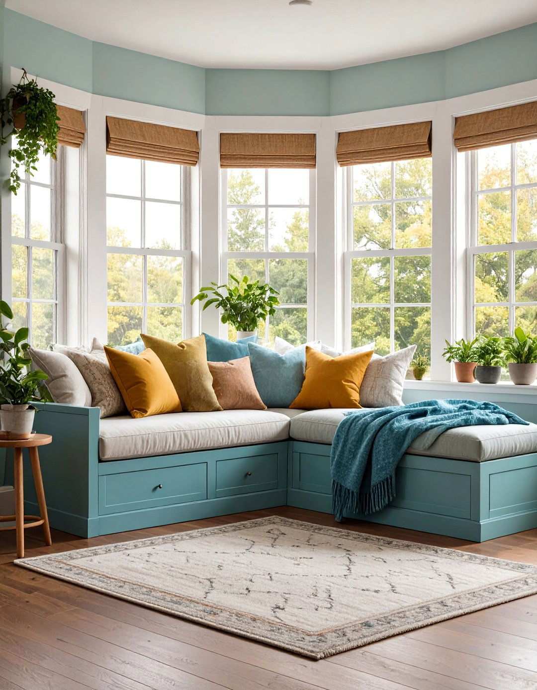 Built In Banquette by the Bay Window Bedroom Sitting Area - 20 Bedroom Sitting Area Ideas