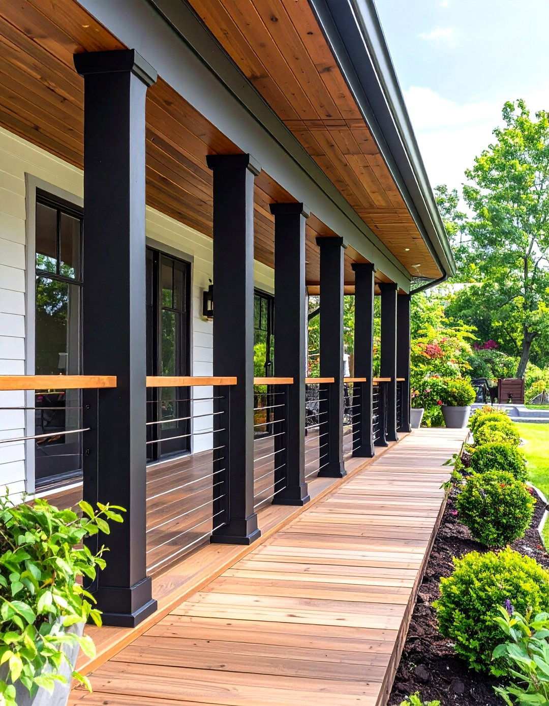 Cable Railing Upgrades for a Contemporary Porch - 20 Black Modern Farmhouse Exterior Design Ideas