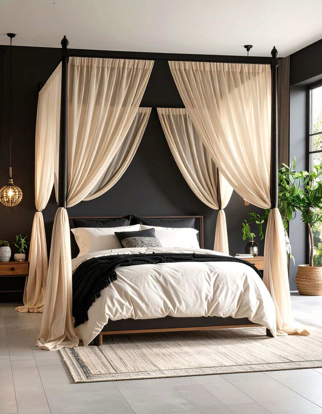 Canopy Contrast Frame - 20 Black Accent Wall Bedroom Ideas