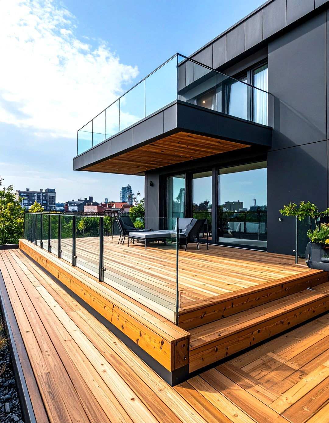 Cedar Decks and Glass Balconies Complementing Black Siding - 20 Black House With Wood Accents