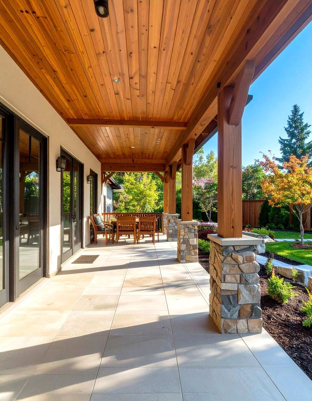 Cedar Portico Warms a Black Stone Base - 20 Black House With Cedar Accents