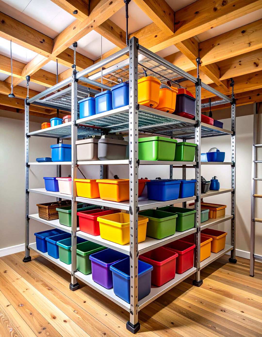 Ceiling Mounted Basement Storage Racks - 20 Basement Storage Ideas