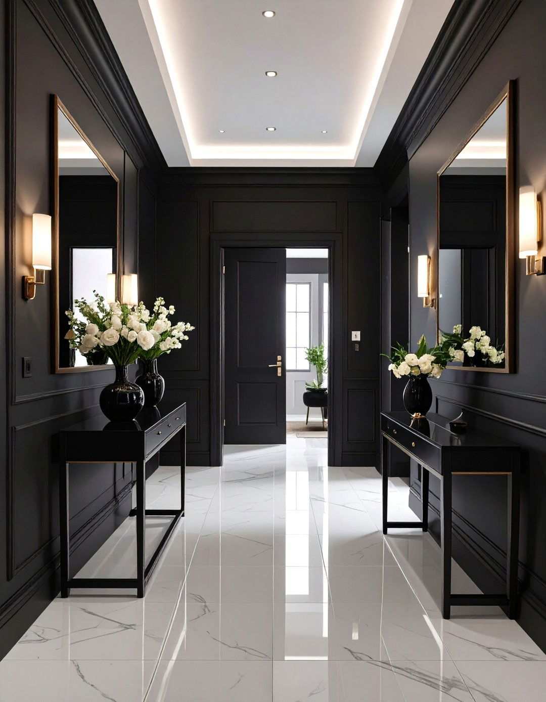 Ceiling Painted Black for Cohesion - 20 Black Hallway Ideas
