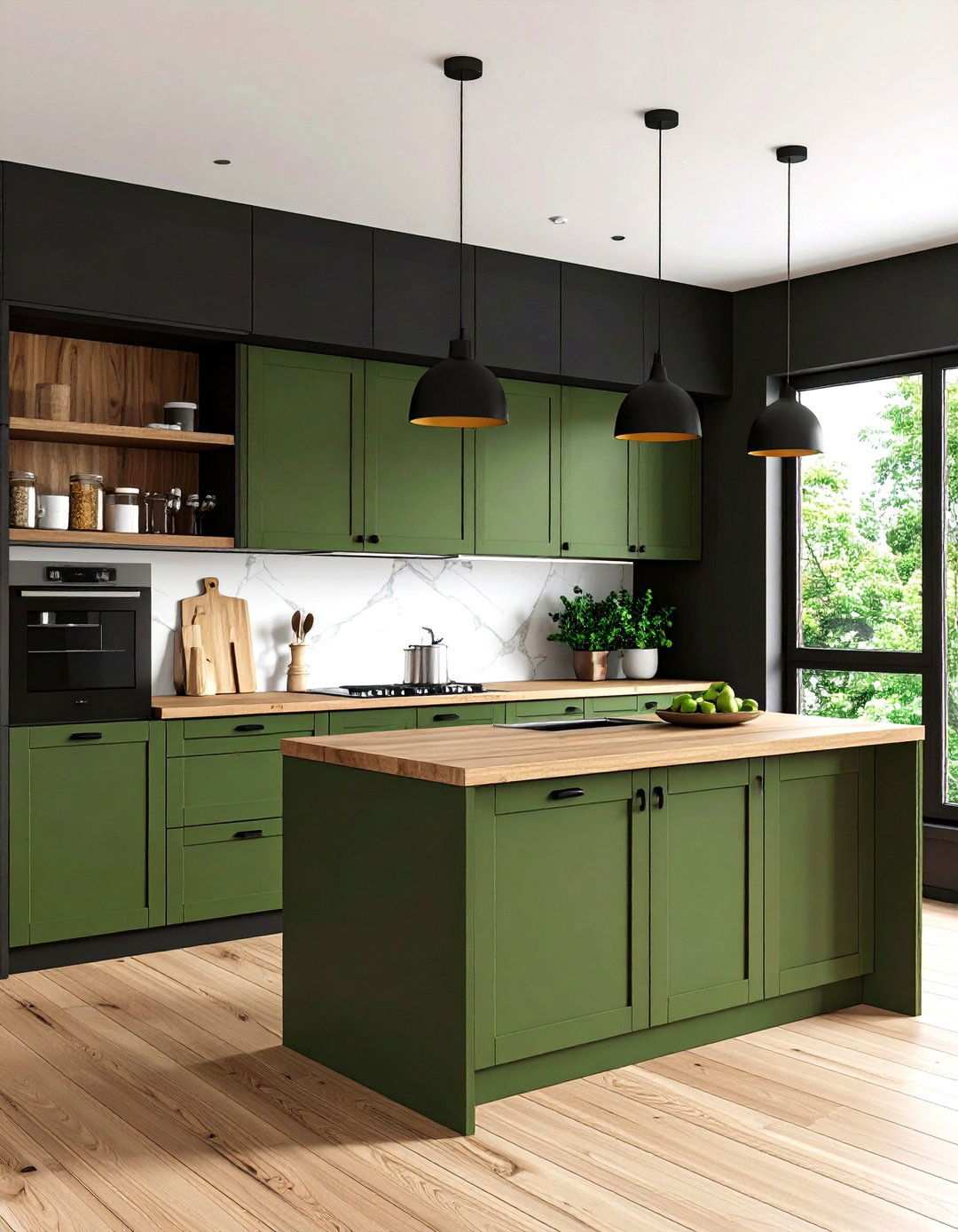 Charcoal Framed and Olive Shaker Kitchen Design - 20 Black and Green Kitchen Ideas