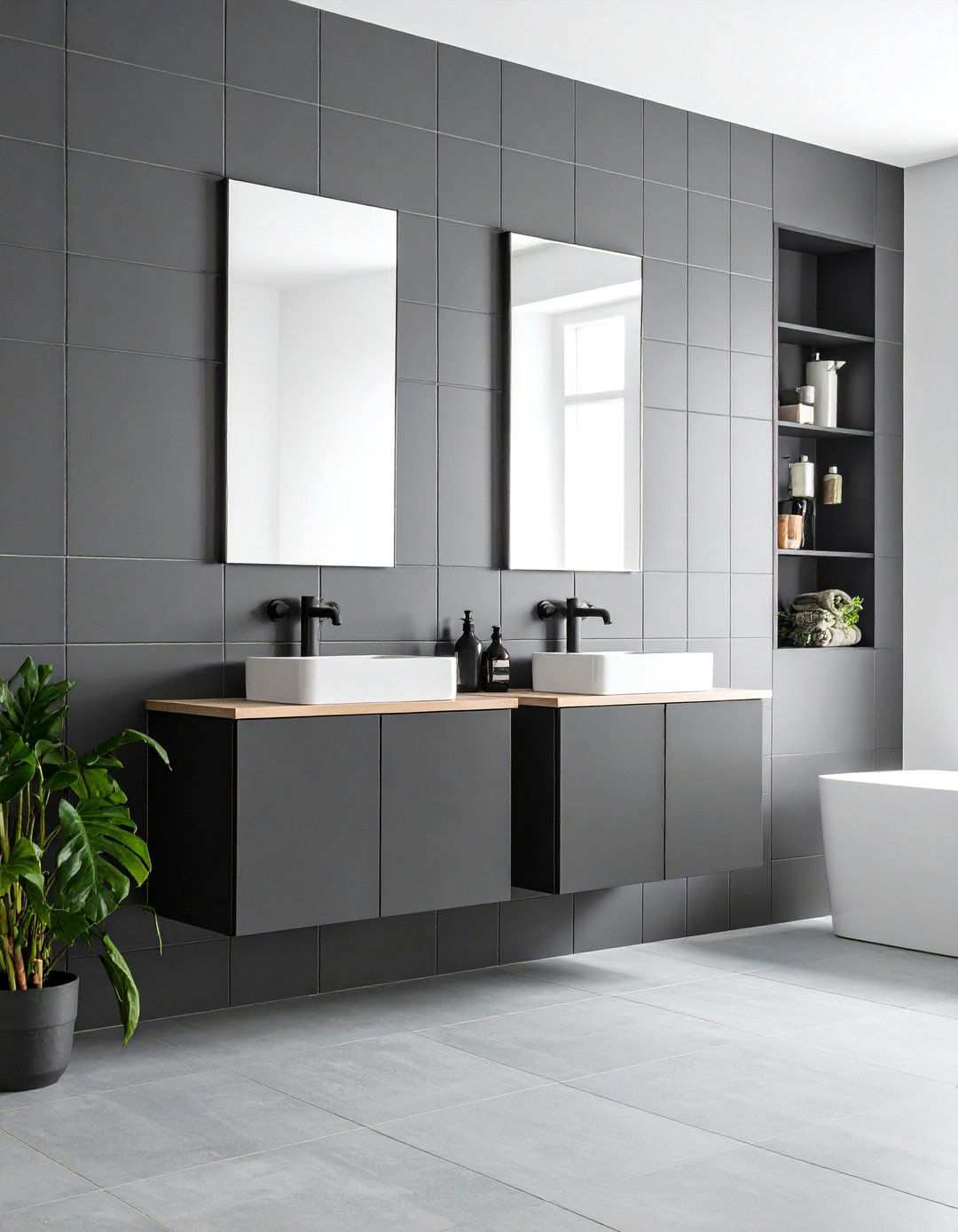 Charcoal Subway Tiles in a Grey Bathroom - 20 Black and Grey Bathroom Ideas