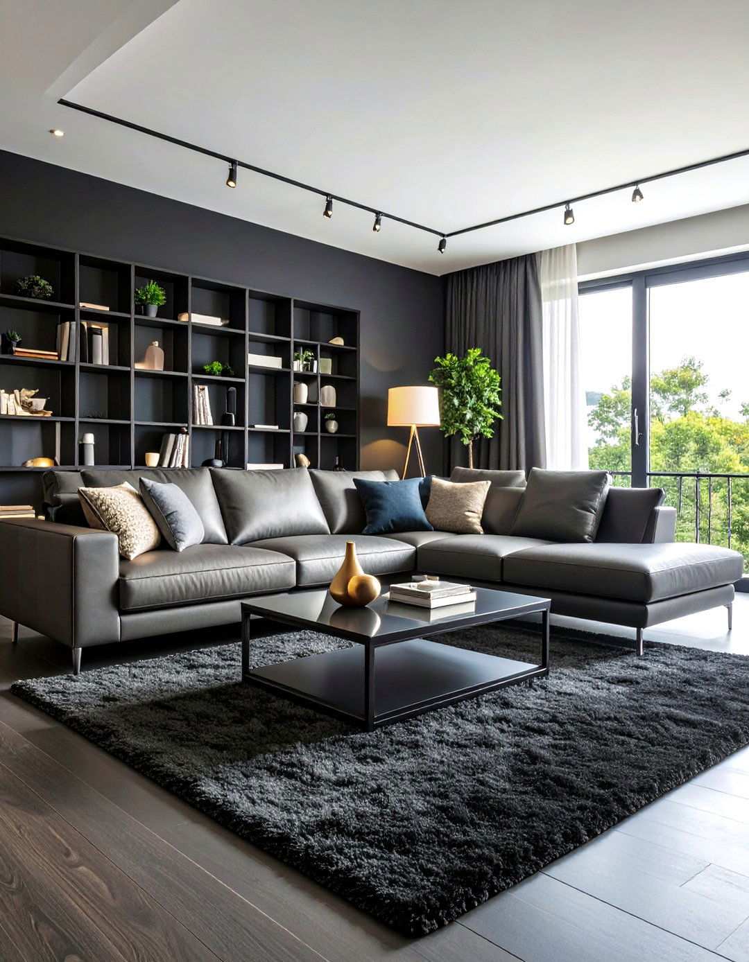 Charcoal to Ink Monochrome Layering - 20 Black Carpet Living Room Ideas