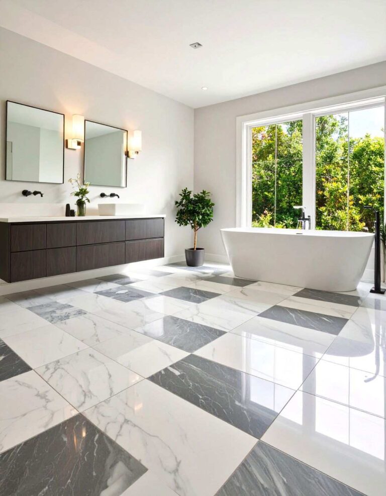 Checkerboard Marble Floor That Feels Fresh - 20 Black and White Bathroom Tile Ideas