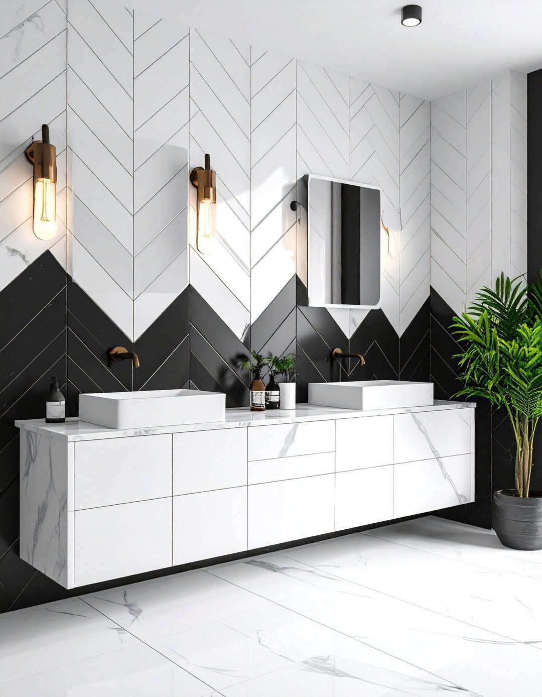 Chevron and Zigzag Tile Arrangements - 20 Art Deco Bathroom Ideas