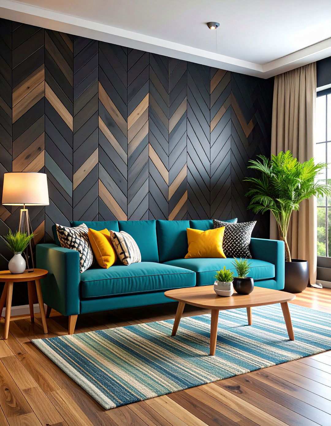 Chevron Pattern Black Shiplap Feature - 20 Black Shiplap Wall Ideas