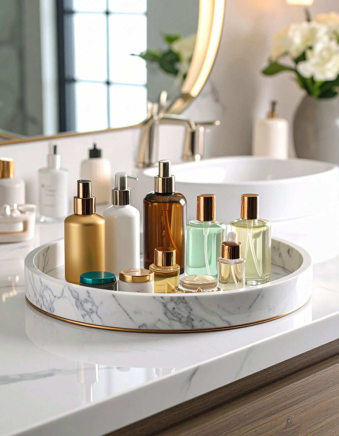 Chic Trays Corral Clutter for a Boutique Hotel Bathroom Counter - 20 Bathroom Counter Organization Ideas