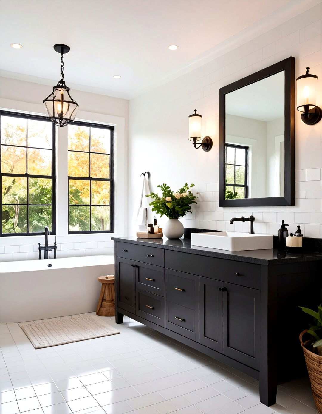 Classic Bathroom with Black Countertops and Subway Tiles - 20 bathroom with black countertops ideas