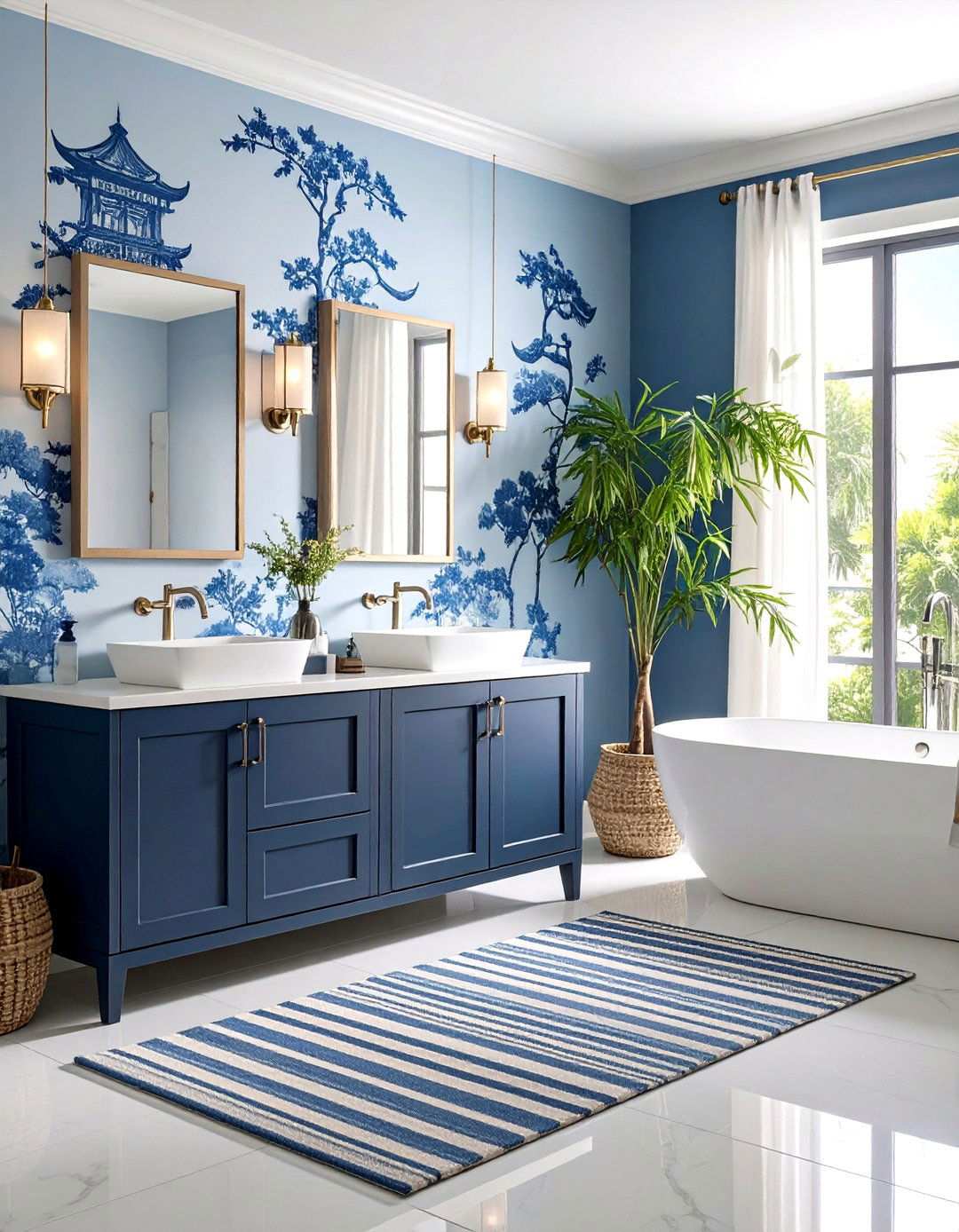 Classic Blue and White Chinoiserie Wallpaper Charm - 20 Bathroom Wallpaper Ideas