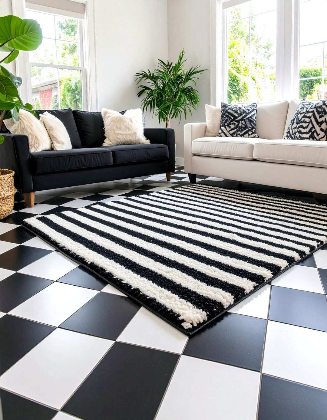 Classic Checkered Floors Reinvent the Living Room - 20 Black and White Living Room Ideas