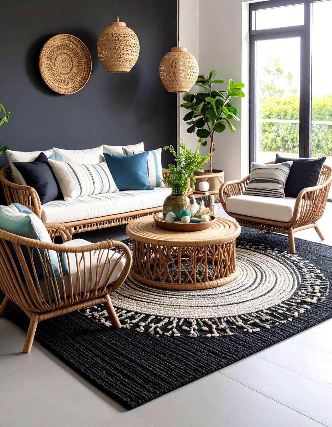 Coastal ContrastBlack Meets Sand - 20 Black Carpet Living Room Ideas